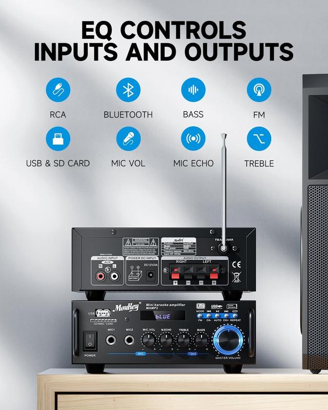 Amplificador de Karaokê Moukey MAMP3 Bluetooth 5.0 - 300W de